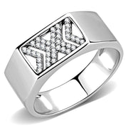 DA285 - High polished (no plating) Stainless Steel Ring with AAA Grade CZ  in Clear-0