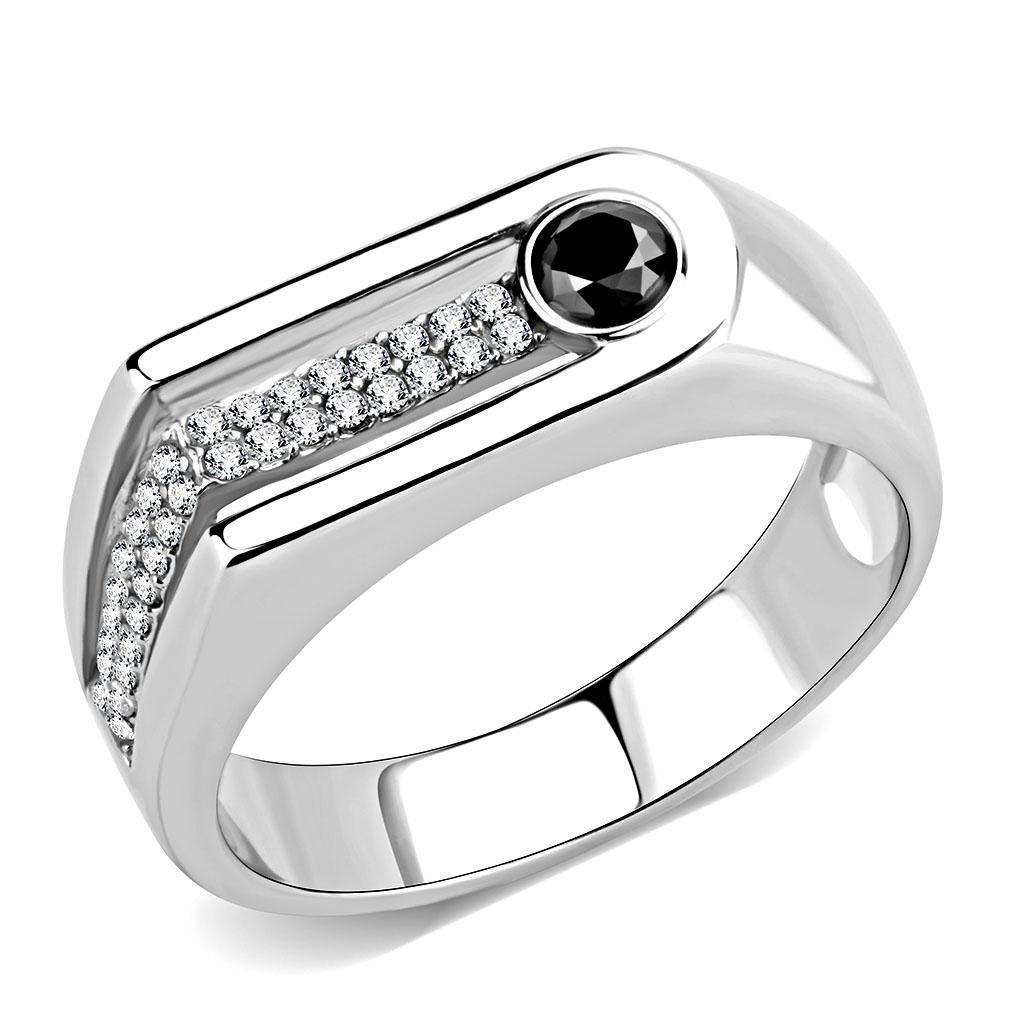 DA286 - High polished (no plating) Stainless Steel Ring with AAA Grade CZ  in Black Diamond-0