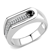DA286 - High polished (no plating) Stainless Steel Ring with AAA Grade CZ  in Black Diamond-0
