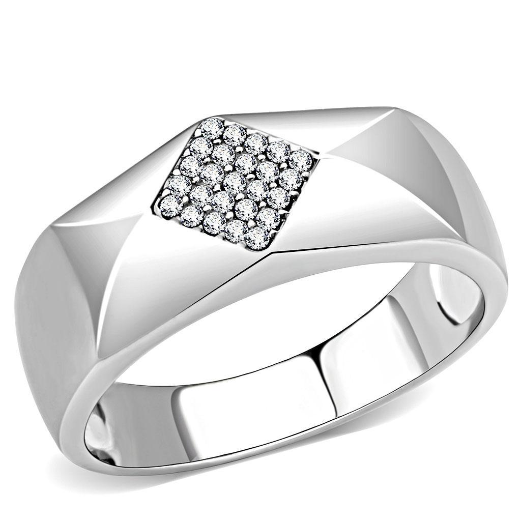 DA288 - High polished (no plating) Stainless Steel Ring with AAA Grade CZ  in Clear-0