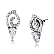 DA291 - High polished (no plating) Stainless Steel Earrings with AAA Grade CZ  in Clear-0