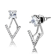 DA292 - High polished (no plating) Stainless Steel Earrings with AAA Grade CZ  in Clear-0