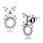 DA296 - High polished (no plating) Stainless Steel Earrings with AAA Grade CZ  in Clear-0