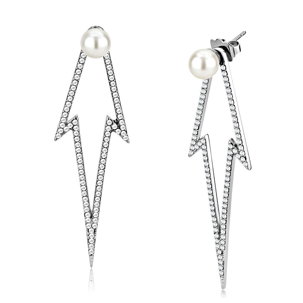 DA299 - High polished (no plating) Stainless Steel Earrings with Synthetic  in White-0