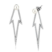 DA299 - High polished (no plating) Stainless Steel Earrings with Synthetic  in White-0