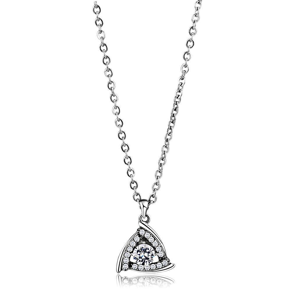 DA301 - High polished (no plating) Stainless Steel Chain Pendant with AAA Grade CZ  in Clear-0