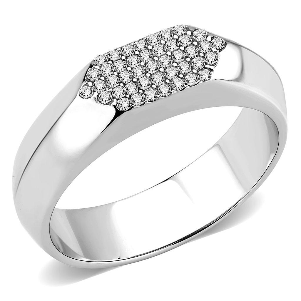 DA302 - No Plating Stainless Steel Ring with AAA Grade CZ  in Clear-0