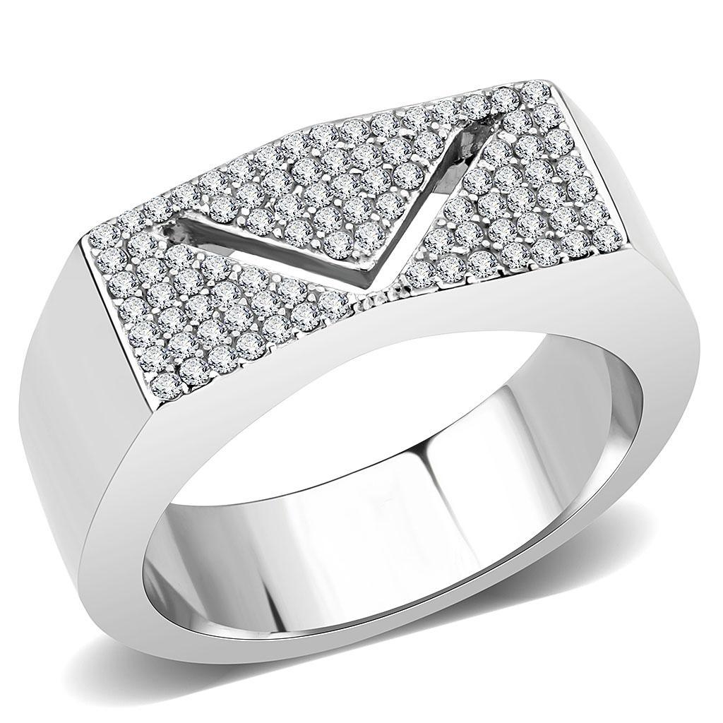 DA303 - No Plating Stainless Steel Ring with AAA Grade CZ  in Clear-0