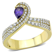 DA304 - IP Gold(Ion Plating) Stainless Steel Ring with AAA Grade CZ  in Tanzanite-0