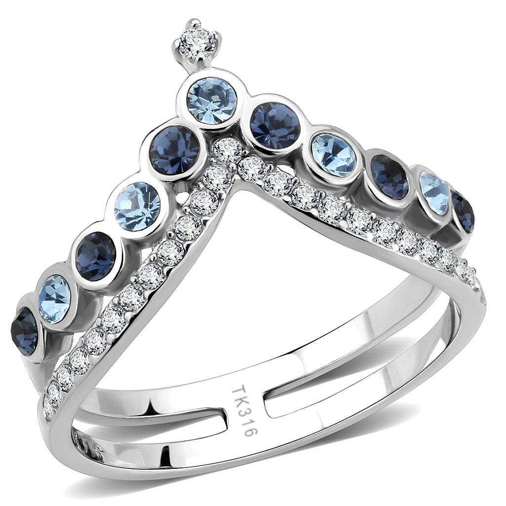DA305 - No Plating Stainless Steel Ring with Top Grade Crystal  in Multi Color-0