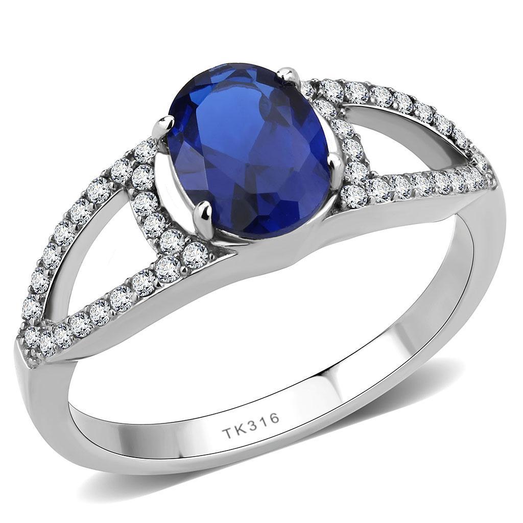 DA306 - No Plating Stainless Steel Ring with Synthetic Spinel in London Blue-0