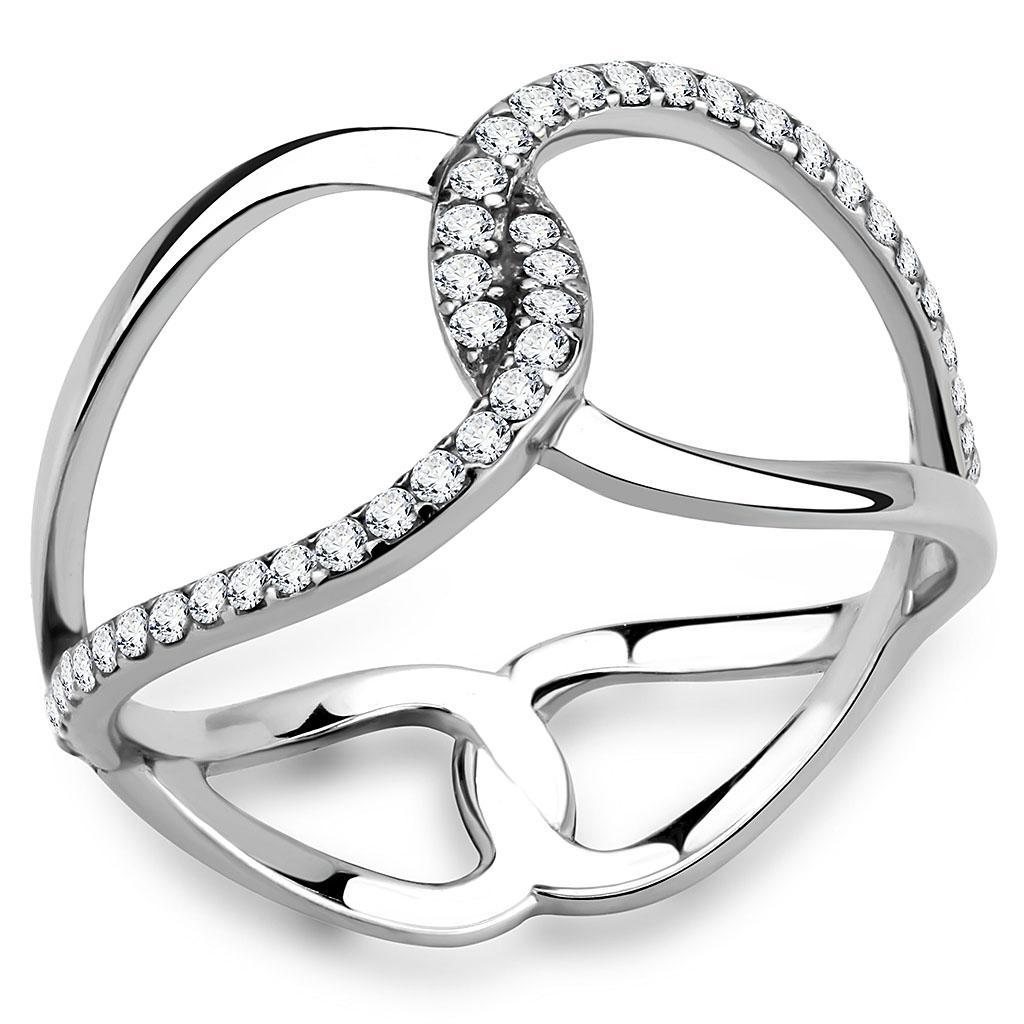 DA307 - No Plating Stainless Steel Ring with AAA Grade CZ  in Clear-0