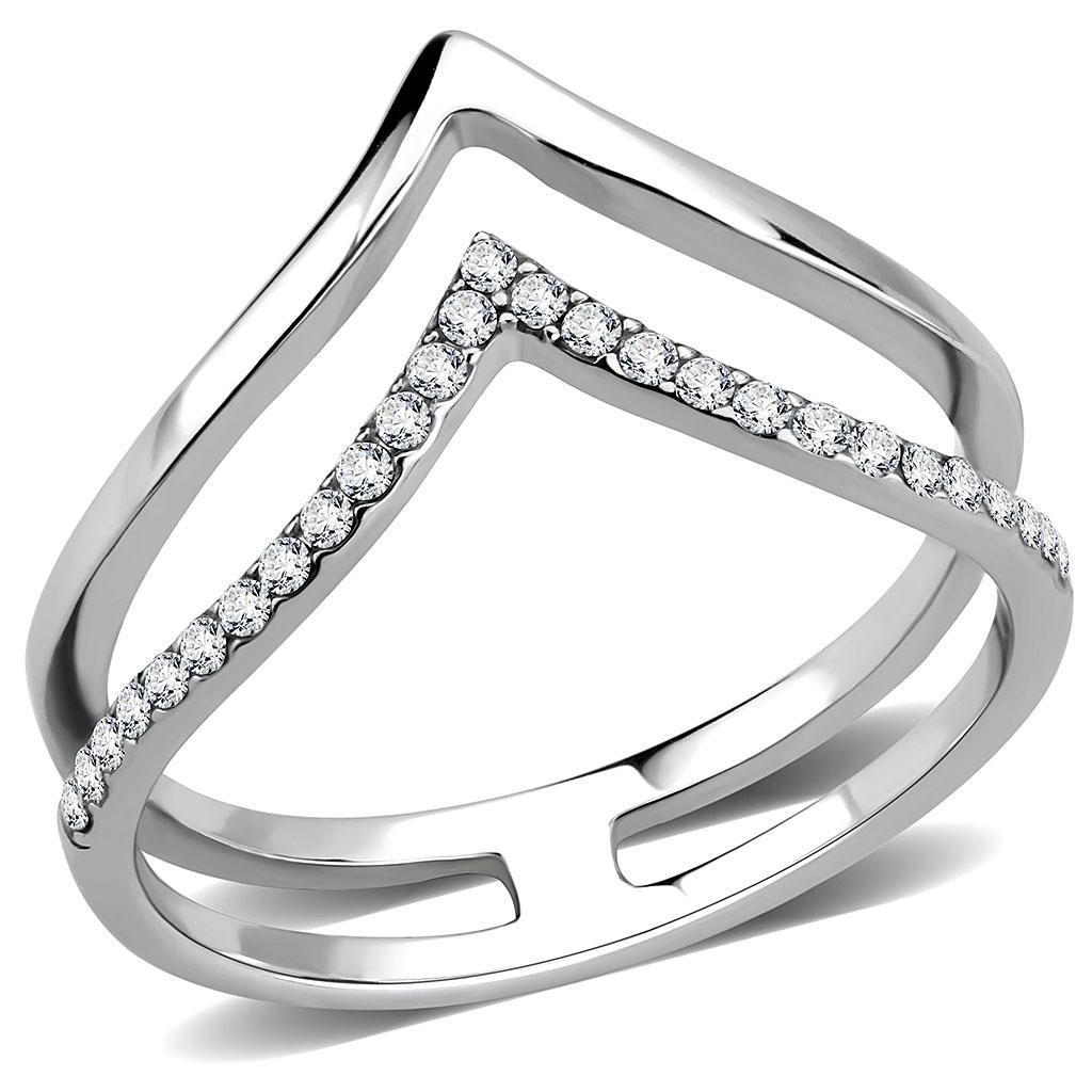 DA308 - No Plating Stainless Steel Ring with AAA Grade CZ  in Clear-0