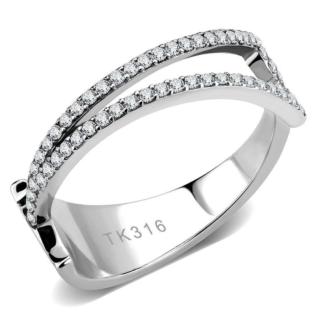 DA310 - No Plating Stainless Steel Ring with AAA Grade CZ  in Clear-0