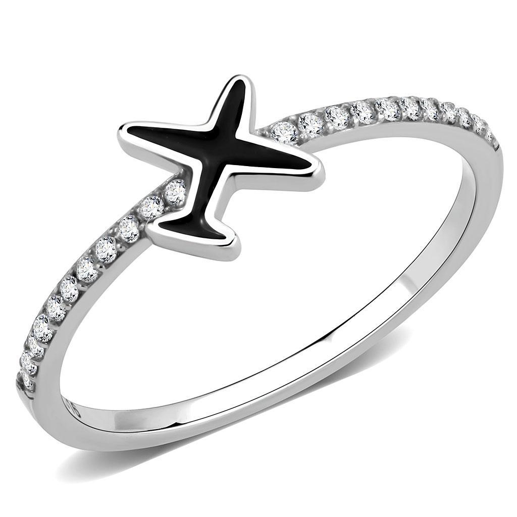 DA311 - No Plating Stainless Steel Ring with Epoxy  in Jet-0