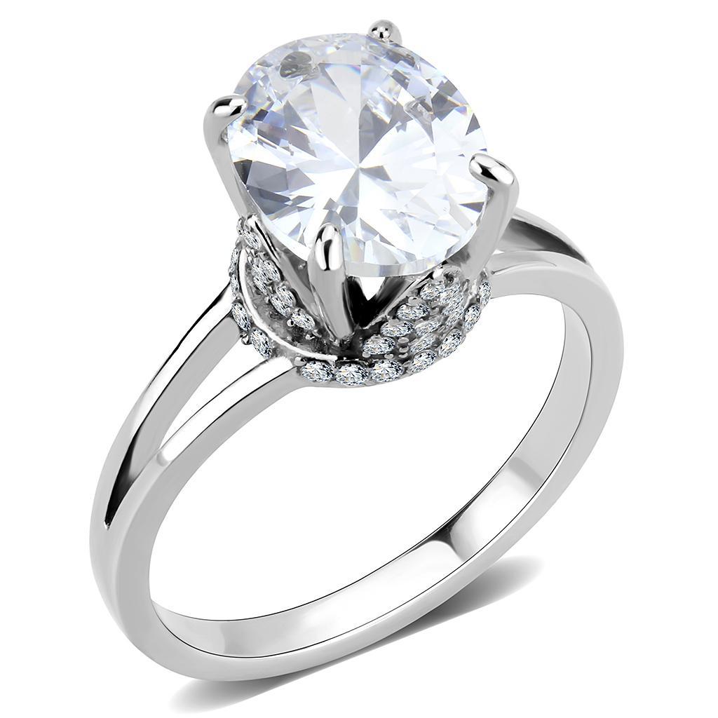 DA314 - No Plating Stainless Steel Ring with AAA Grade CZ  in Clear-0
