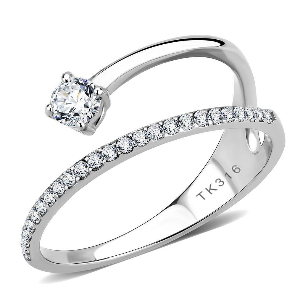 DA316 - No Plating Stainless Steel Ring with AAA Grade CZ  in Clear-0