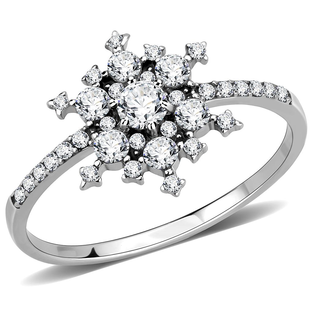 DA317 - No Plating Stainless Steel Ring with AAA Grade CZ  in Clear-0