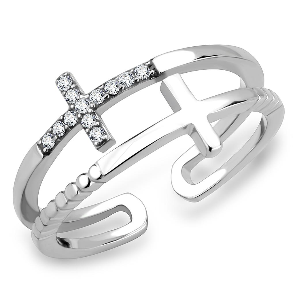DA319 - No Plating Stainless Steel Ring with AAA Grade CZ  in Clear-0