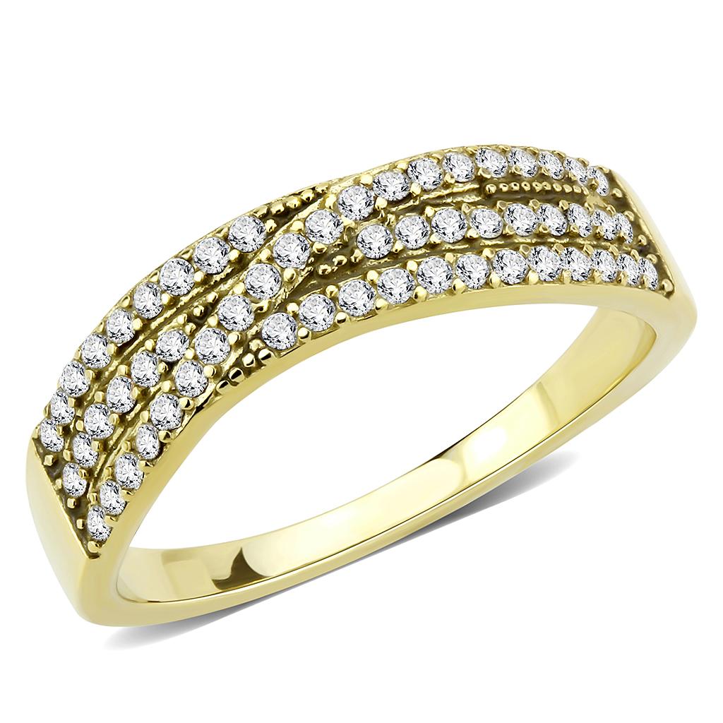 DA321 - IP Gold(Ion Plating) Stainless Steel Ring with AAA Grade CZ  in Clear-0