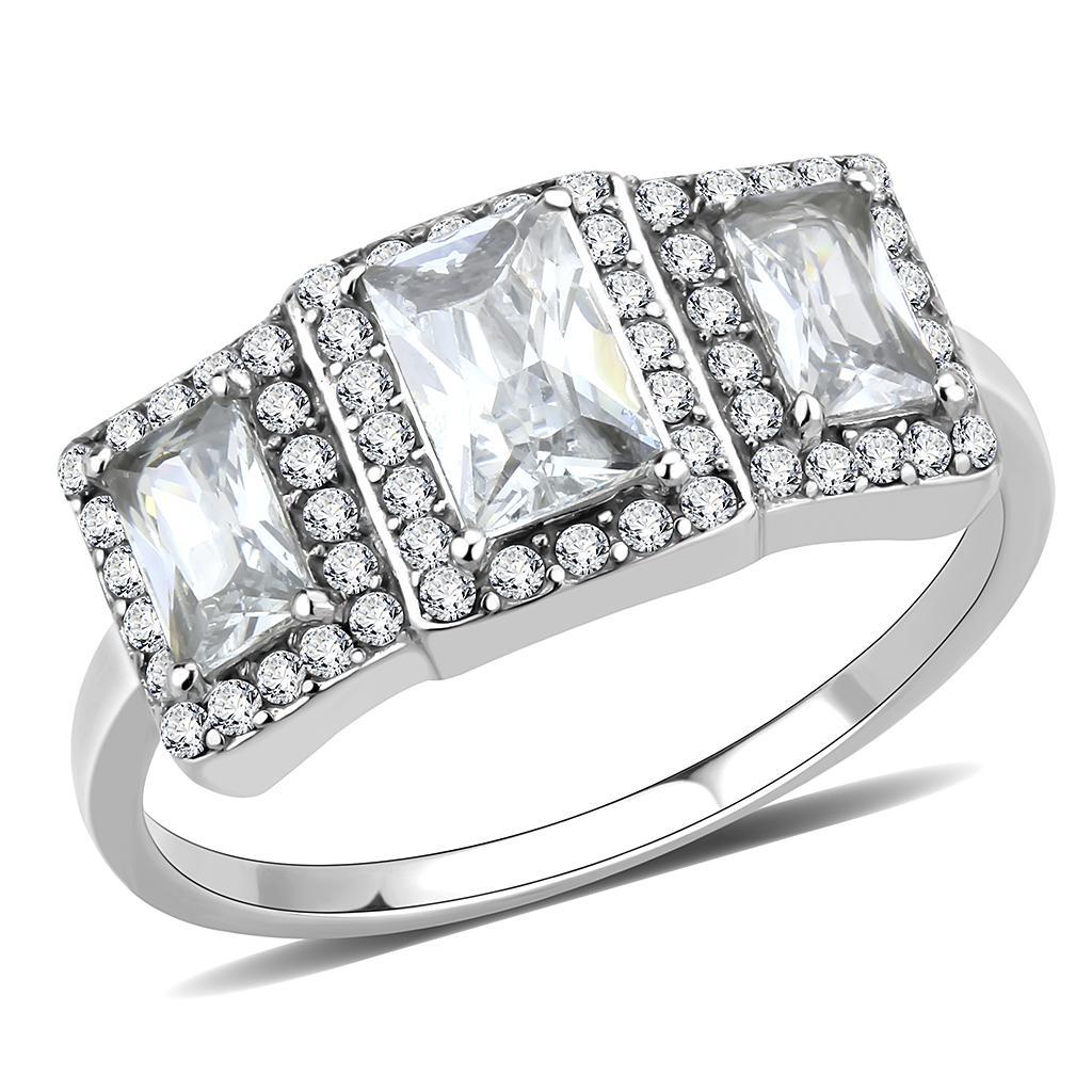 DA322 - No Plating Stainless Steel Ring with AAA Grade CZ  in Clear-0