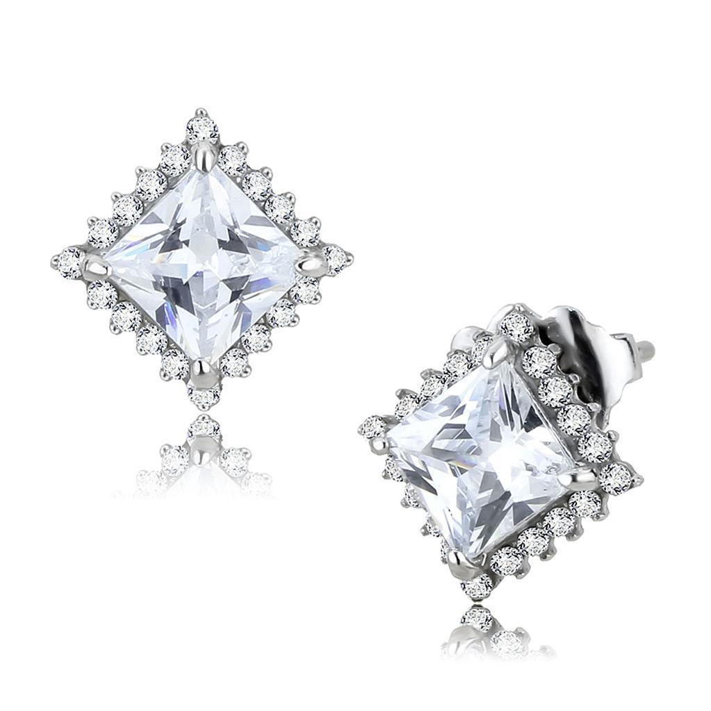 DA326 - No Plating Stainless Steel Earrings with AAA Grade CZ  in Clear-0