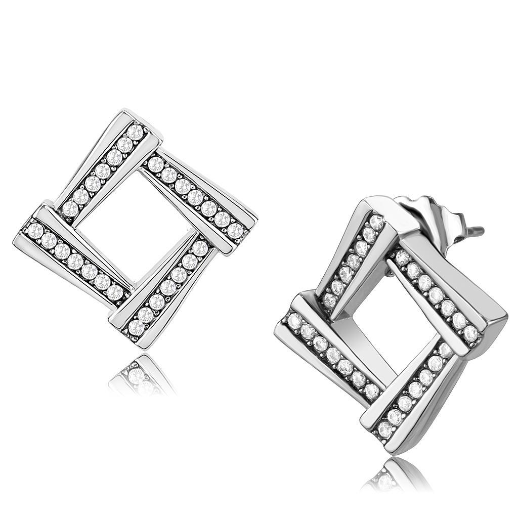 DA333 - No Plating Stainless Steel Earrings with AAA Grade CZ  in Clear-0