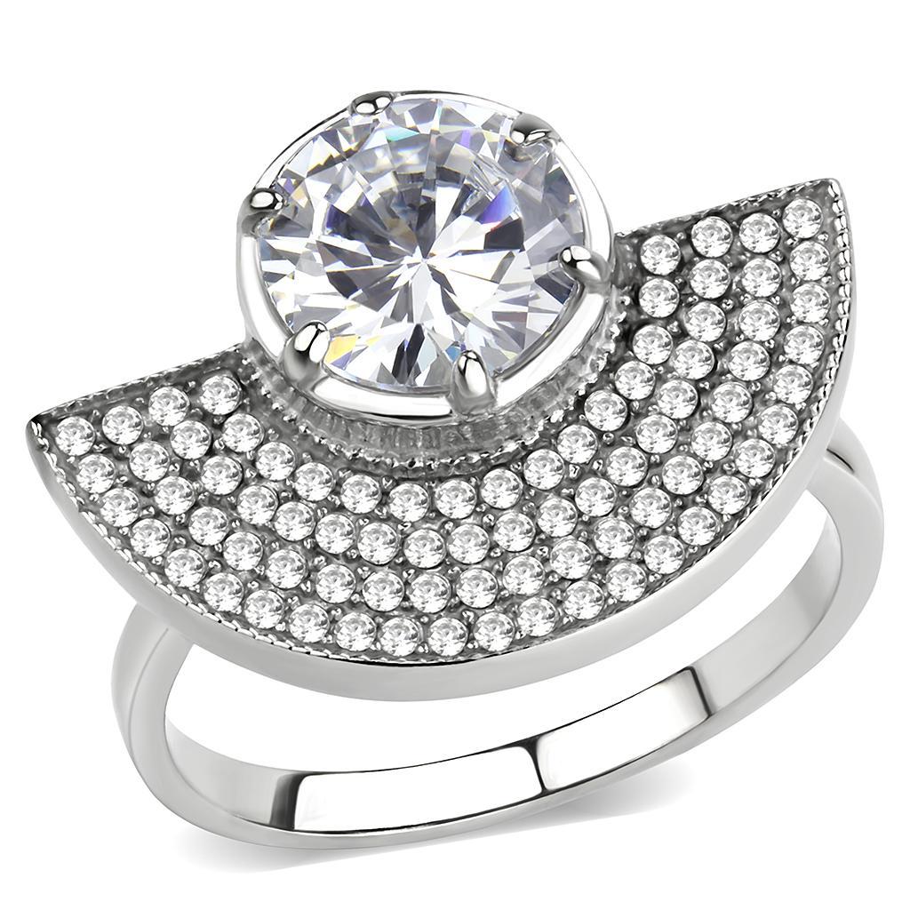 DA336 - No Plating Stainless Steel Ring with AAA Grade CZ  in Clear-0