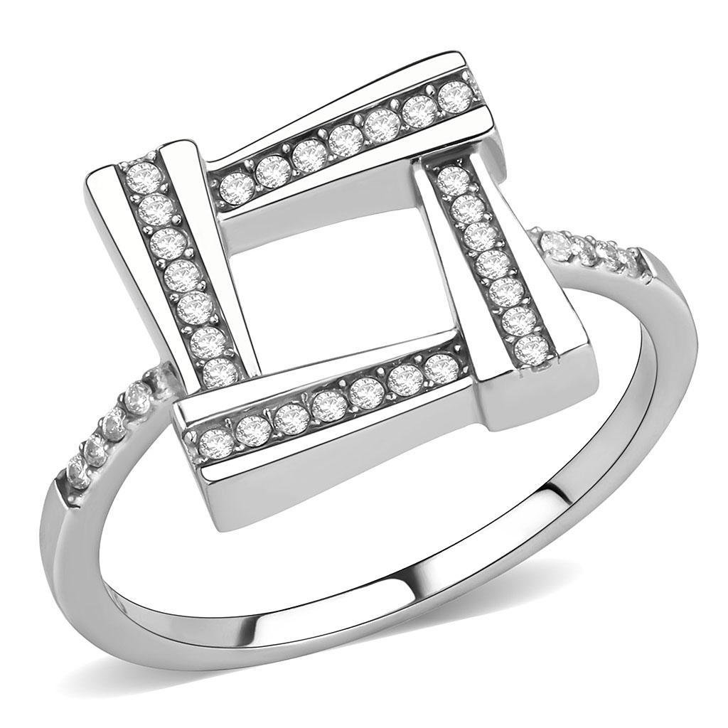 DA341 - No Plating Stainless Steel Ring with AAA Grade CZ  in Clear-0