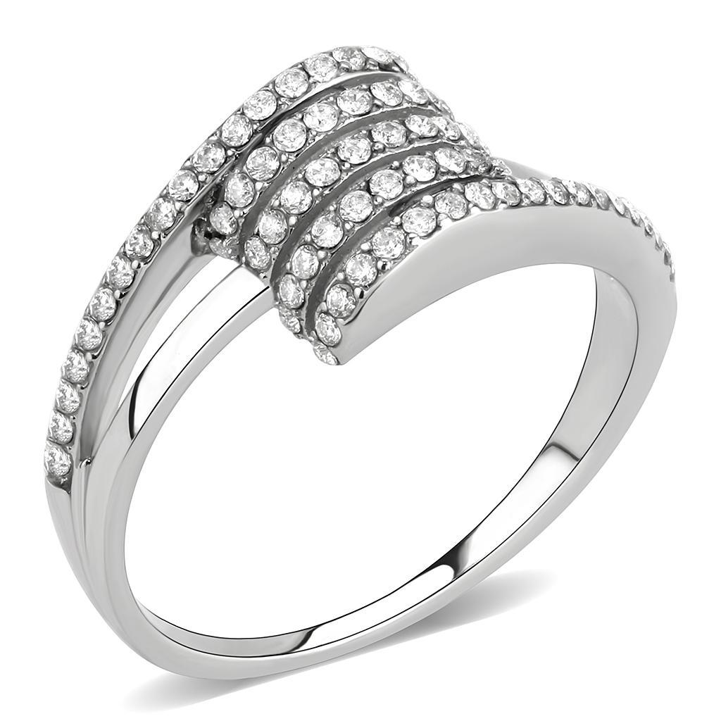 DA342 - No Plating Stainless Steel Ring with AAA Grade CZ  in Clear-0