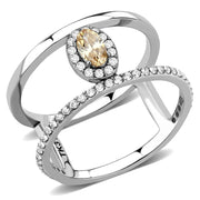 DA352 - High polished (no plating) Stainless Steel Ring with AAA Grade CZ  in Champagne-0