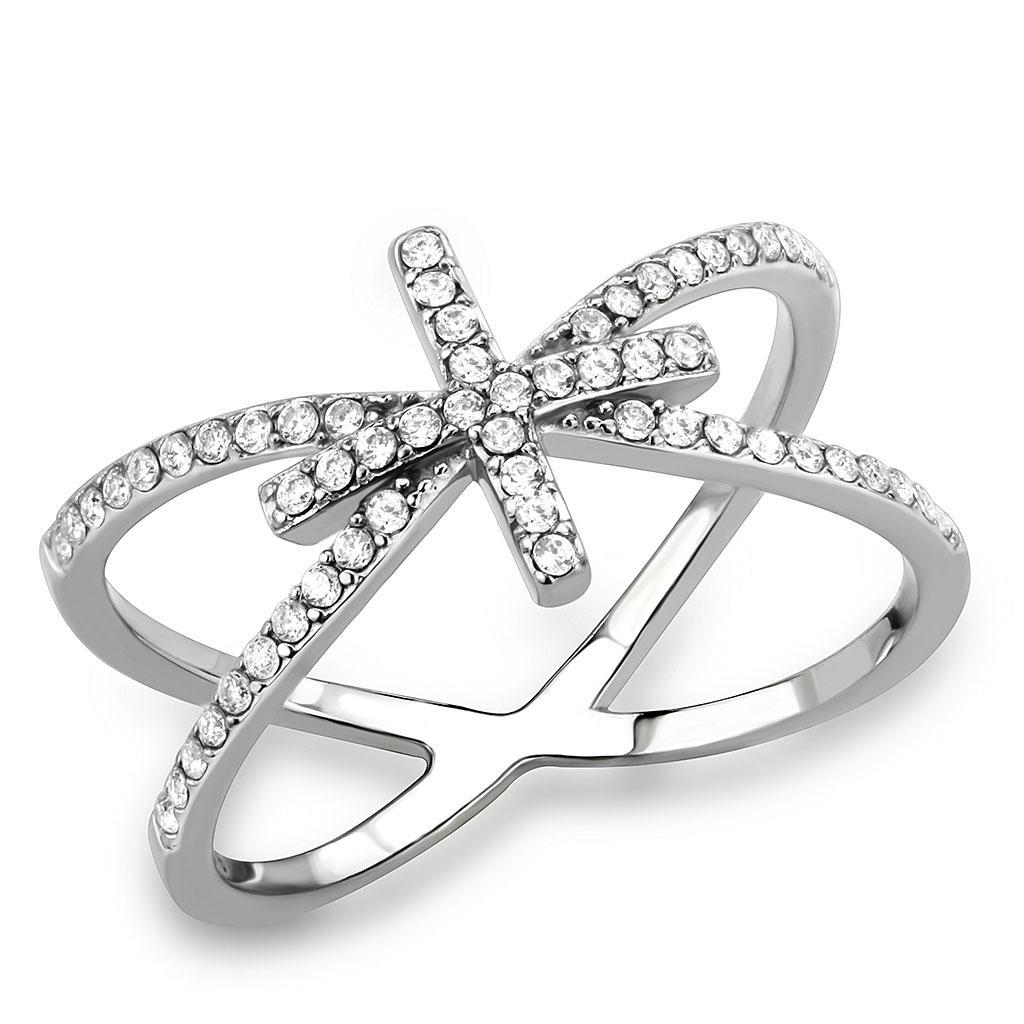 DA353 - High polished (no plating) Stainless Steel Ring with AAA Grade CZ  in Clear-0