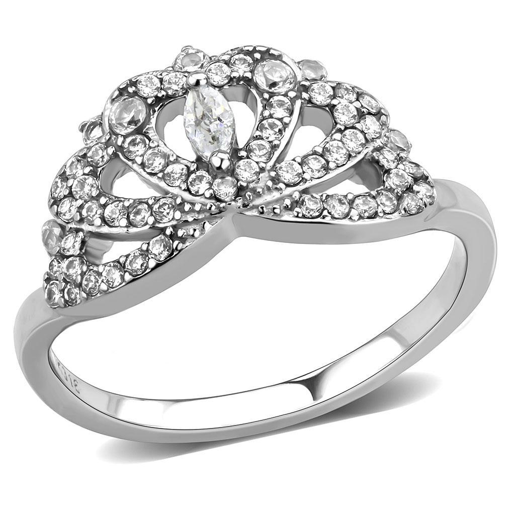 DA354 - High polished (no plating) Stainless Steel Ring with AAA Grade CZ  in Clear-0