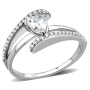 DA355 - High polished (no plating) Stainless Steel Ring with AAA Grade CZ  in Clear-0
