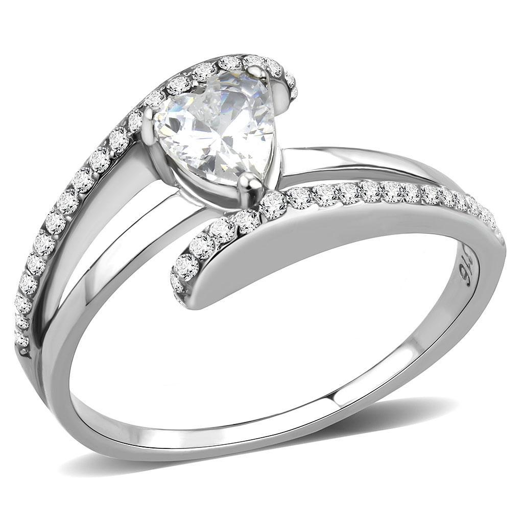 DA355 - High polished (no plating) Stainless Steel Ring with AAA Grade CZ  in Clear-0