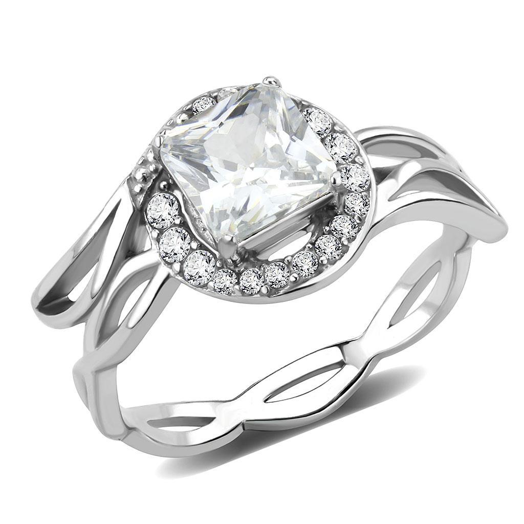 DA357 - High polished (no plating) Stainless Steel Ring with AAA Grade CZ  in Clear-0