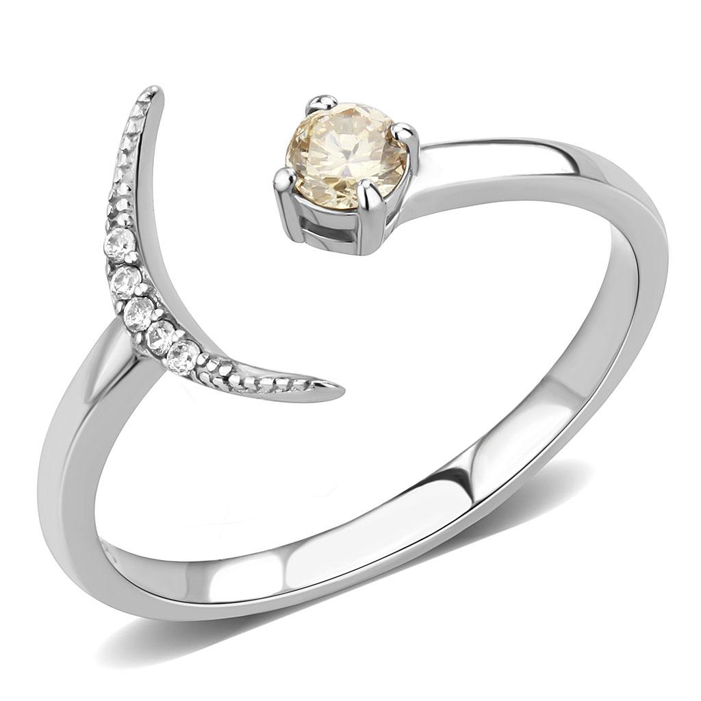 DA358 - High polished (no plating) Stainless Steel Ring with AAA Grade CZ  in Champagne-0
