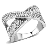 DA361 - High polished (no plating) Stainless Steel Ring with AAA Grade CZ  in Clear-0