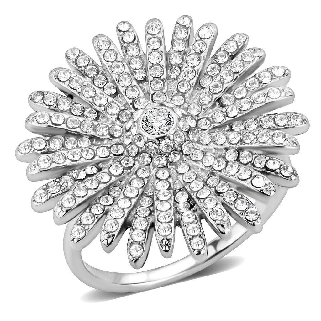 DA364 - High polished (no plating) Stainless Steel Ring with AAA Grade CZ  in Clear-0