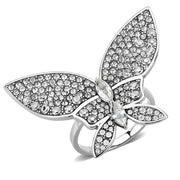 DA365 - High polished (no plating) Stainless Steel Ring with AAA Grade CZ  in Clear-0