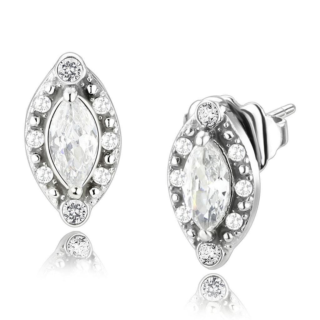 DA368 - High polished (no plating) Stainless Steel Earrings with AAA Grade CZ  in Clear-0