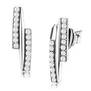DA369 - High polished (no plating) Stainless Steel Earrings with AAA Grade CZ  in Clear-0
