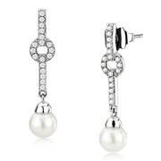 DA370 - High polished (no plating) Stainless Steel Earrings with Synthetic Pearl in White-0
