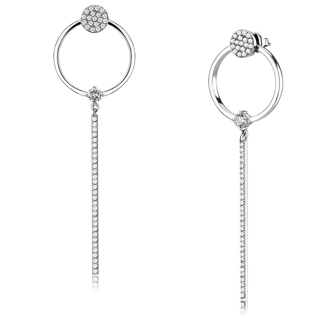 DA371 - High polished (no plating) Stainless Steel Earrings with AAA Grade CZ  in Clear-0