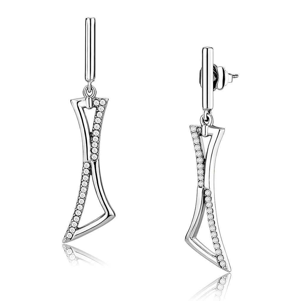 DA372 - High polished (no plating) Stainless Steel Earrings with AAA Grade CZ  in Clear-0