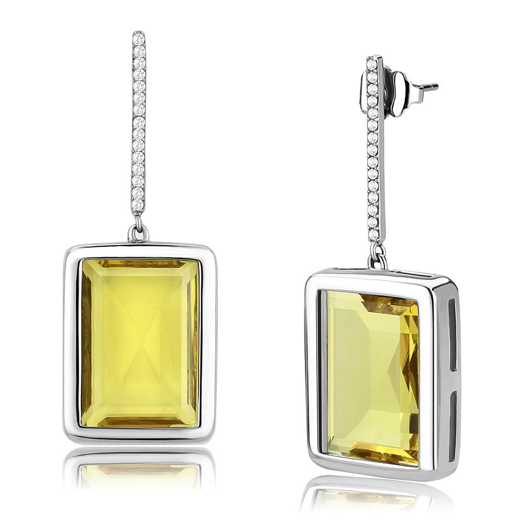 DA378 - High polished (no plating) Stainless Steel Earrings with Top Grade Crystal  in Topaz-0