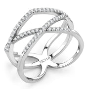 DA381 - High polished (no plating) Stainless Steel Ring with AAA Grade CZ  in Clear-0