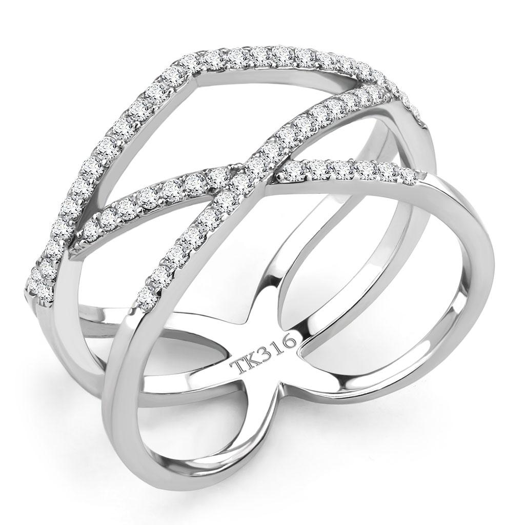 DA381 - High polished (no plating) Stainless Steel Ring with AAA Grade CZ  in Clear-0