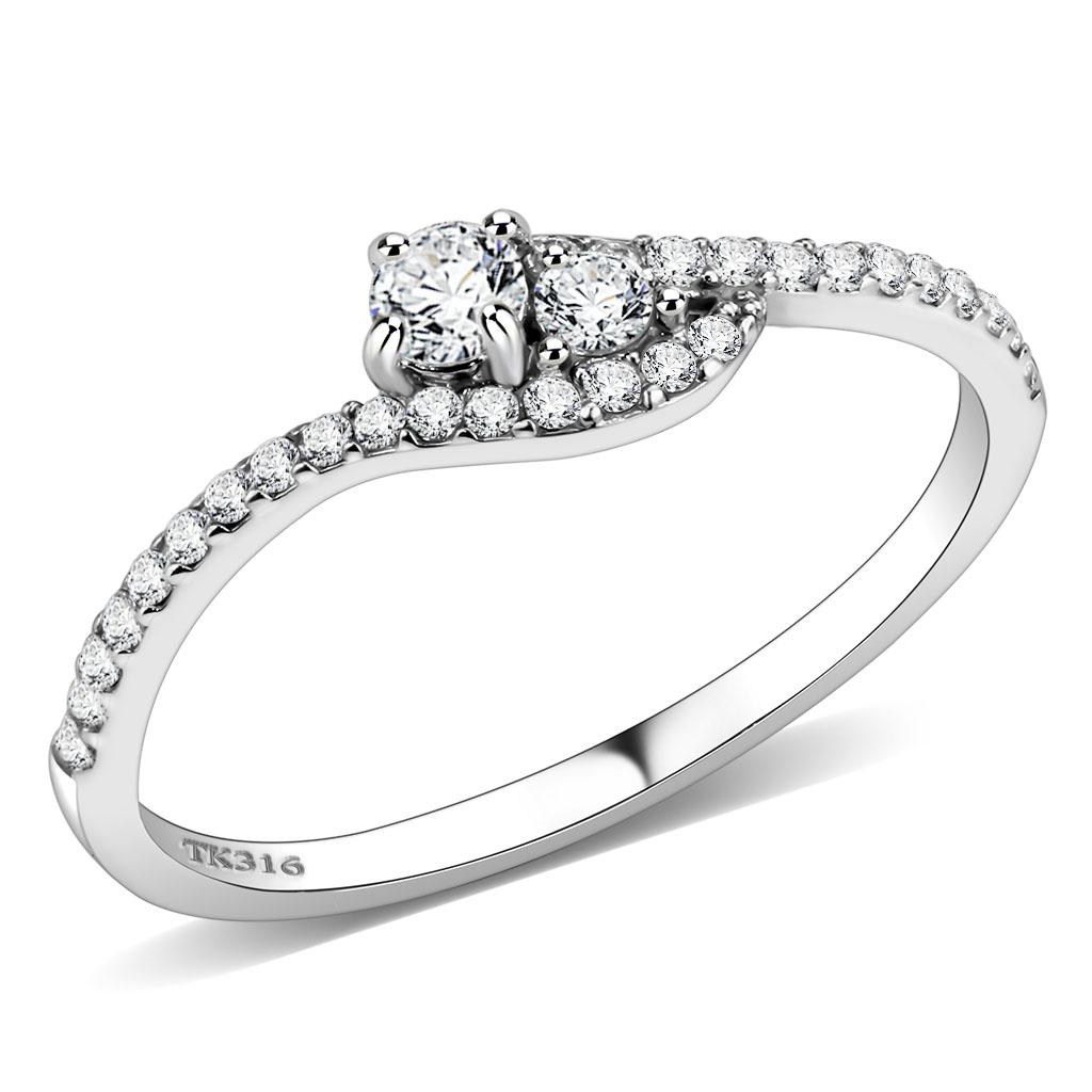 DA382 - High polished (no plating) Stainless Steel Ring with AAA Grade CZ  in Clear-0