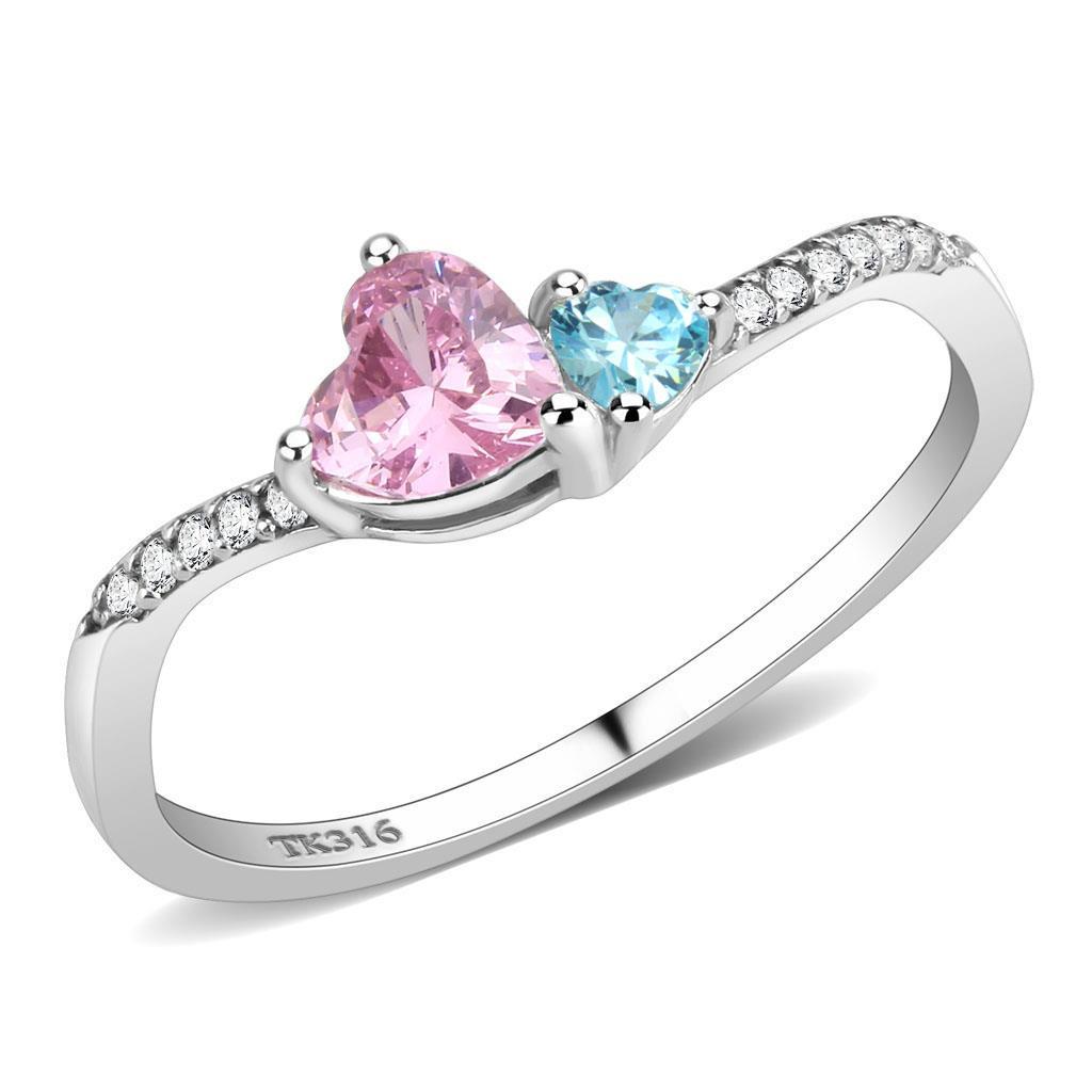 DA384Q - High polished (no plating) Stainless Steel Ring with AAA Grade CZ  in Multi Color-0
